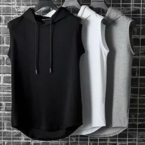 Ice Silk Summer Muscle Hoodie Vest Sleeveless Bodybuilding