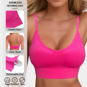 Classic hair-growing knitted ribbed yoga halterneck backless sports bra