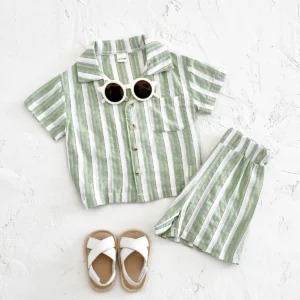 Newborn Baby Boys Girls Clothing Summer Set Green Stripe