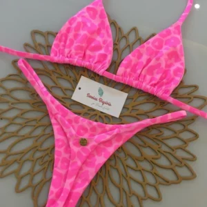 Print Sexy Bikini Sets Halter Lace-up Tops Thongs Beach