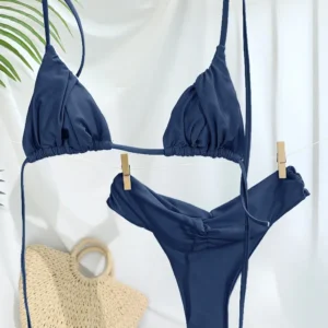 Sexy Folds Bikini Set Solid Micro Bikinis Women Swimsuit Female