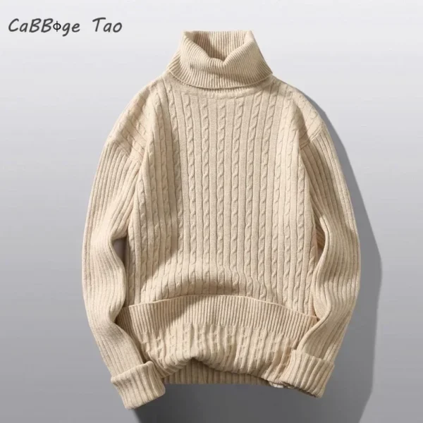 Men's Long Sleeve Sweater Slim Fit Casual Knitted Turtleneck