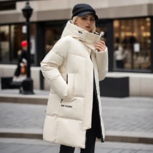 Women’s Warm Down Coat – Long Thick Parka, Elegant Casual Winter Jacket
