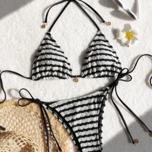 Ladies' striped and water ripple split swimsuit sexy bikini