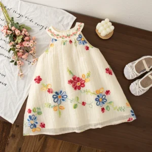 Baby Girl Dresses Summer Flower Embroidery Cotton