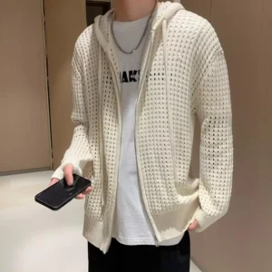 Men Sweater Long Sleeve Zipper Closure Solid Ho