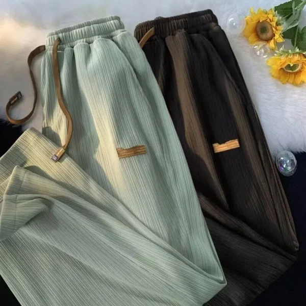 Summer ice silk wide leg pants for men, loose and flowing