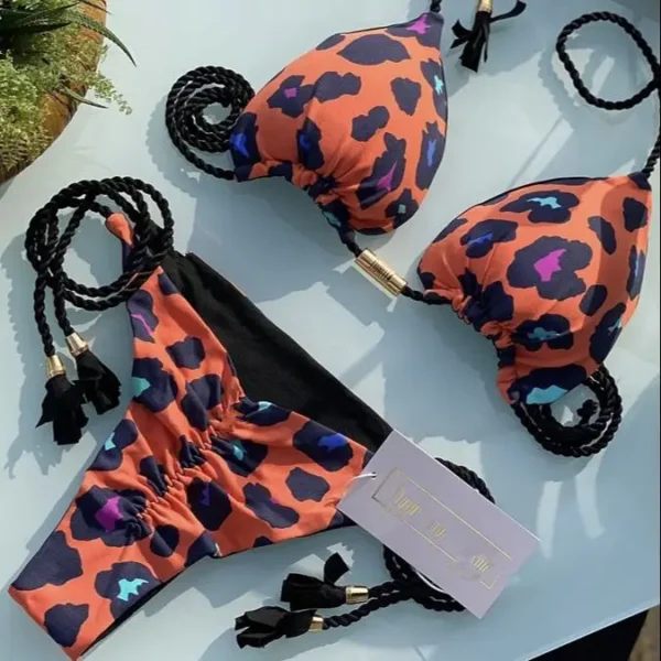 New Ladies Sexy Printed Rope Bikini Split Swimsuit - Image 2