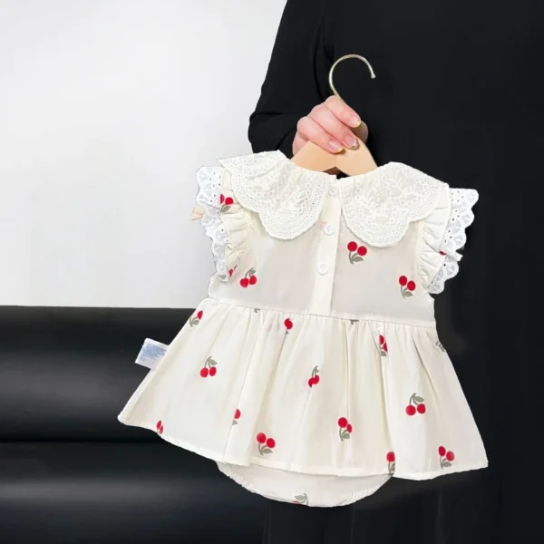 Baby Girl Cherry  Dress Newborn Thin Pure Cotton Lace Collar - Image 2