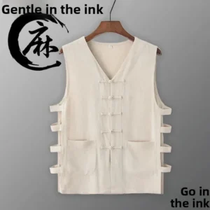 Men's Casual Linen Vest Summer Lightweight Sleeveless Sweater Vintage
