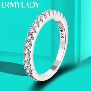 925 Sterling Silver White Gold Round Excellent Cut Moissanite Ring