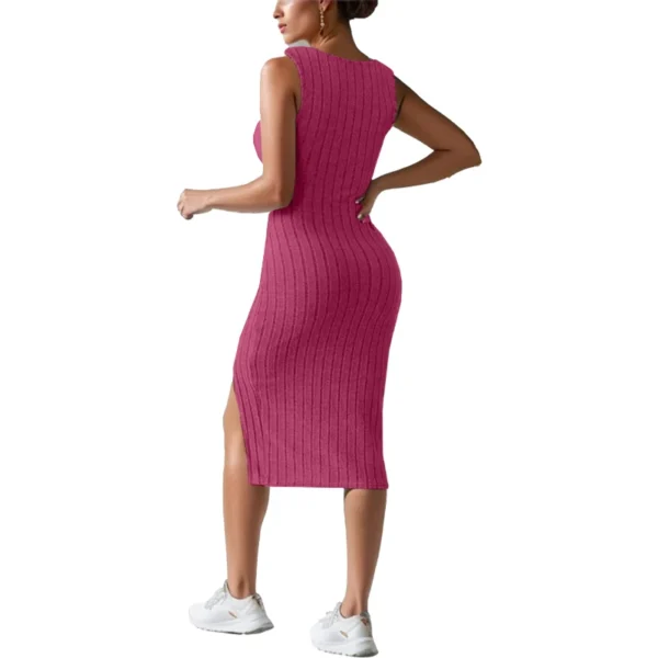 Ribbed Sleeveless Bodycon Midi Dress Square Neck Solid Color - Image 3