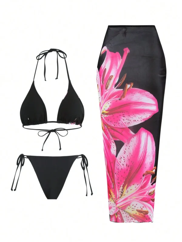New Flower Bikini Set Women's High Waist Long Skirt - Image 2