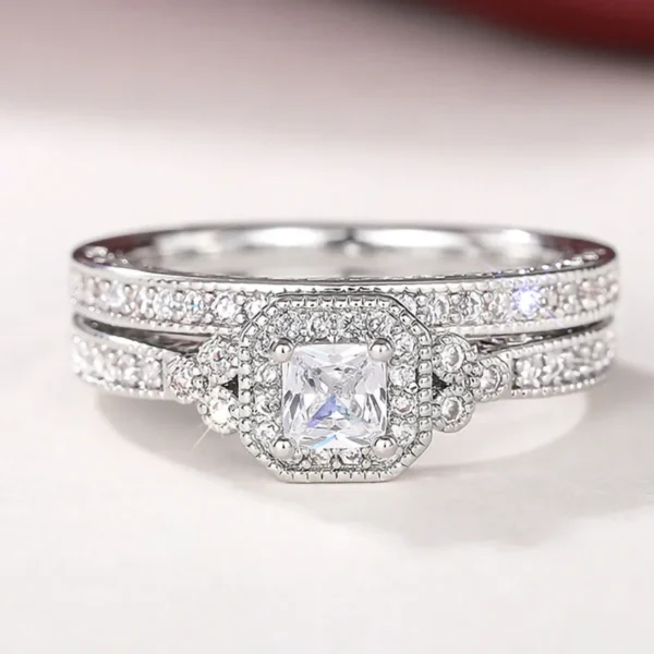 925 Sterling Silver Set Rings for Women 2Pcs Luxury Cubic Zircon - Image 4