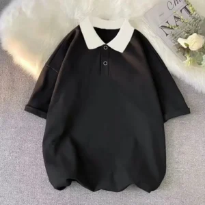 Summer Men Loose Thin Solid Color Casual Button Short Sleeve Polo Shirt