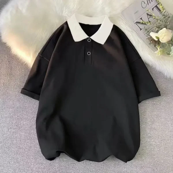 Summer Men Loose Thin Solid Color Casual Button Short Sleeve Polo Shirt