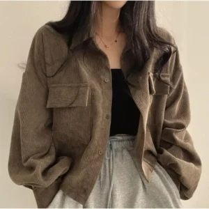Women's Vintage Loose-Fit Corduroy Thickened Long Sleeve
