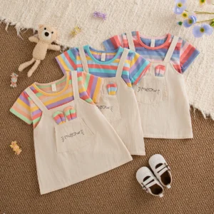 Colorful Striped Short Sleeved Baby Girl Dress