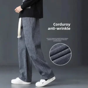 Men's Corduroy Pants Loose-Fit Straight-Leg Casual Trousers Korean