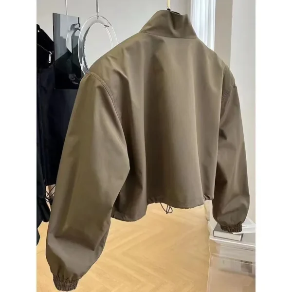Korean Style Stand Collar Cropped Jacket For Women - Image 4