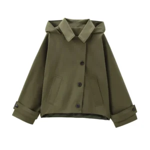autumn new  style hooded long sleeved lapel jacket