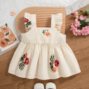 Baby Girl  Flower Embroidered Sleeveless Princess Dress