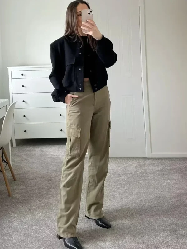 Woman Jacket White Autumn Winter Button Cropped Jackets - Image 6