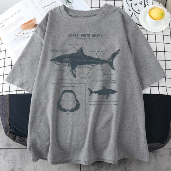 Great White Shark Anatomy T-Shirt New Summer Men - Image 4
