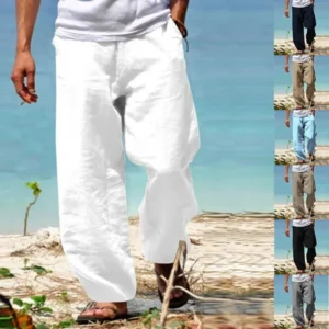 Men's Beach Pants Breathable Loose Straight Trousers Male