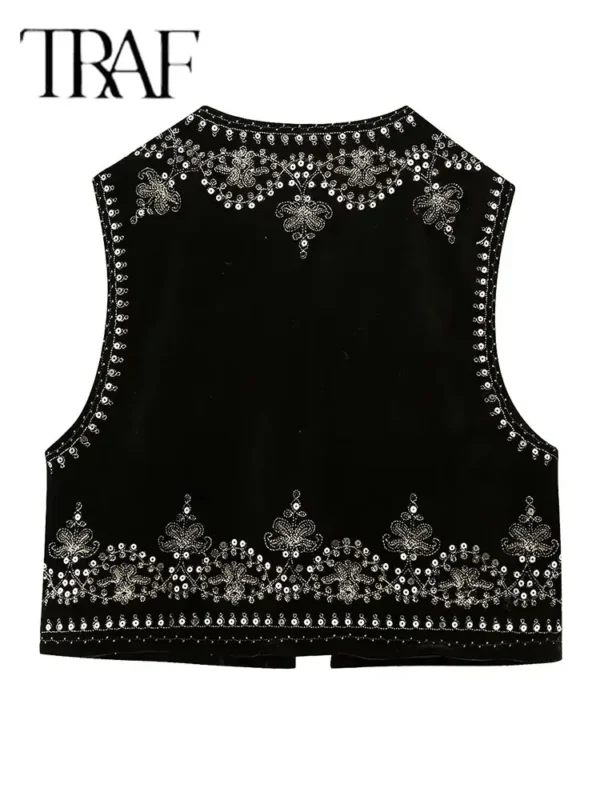 TRAF Vintage Embroidered Vest Sleeveless Jacket Women - Image 5