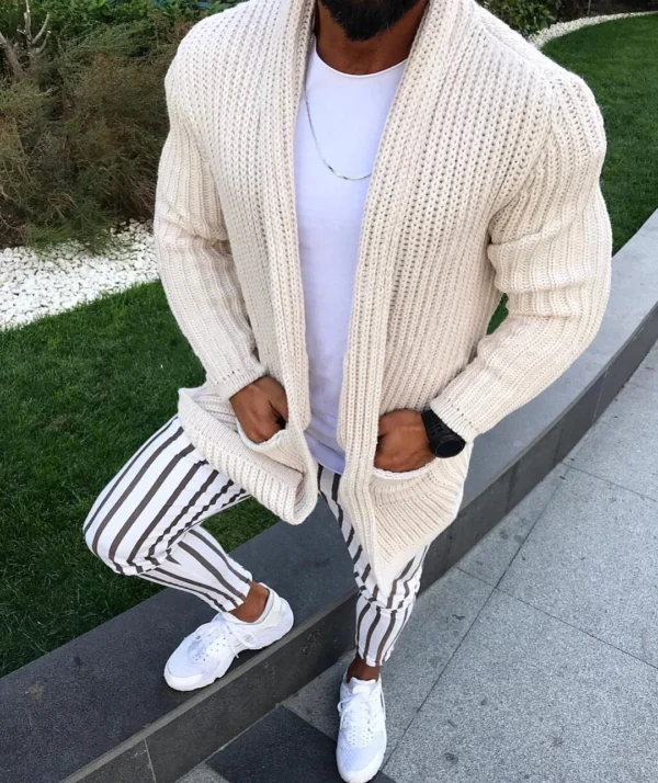 Slim Fit Long Sleeve Cardigan Polo Knit Top Sweater Men - Image 2