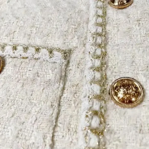 Spring Korean Style White Cropped Tweed Jacket - Image 5