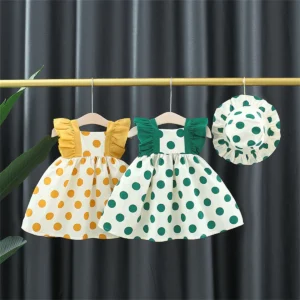 Baby Girl Baby Dot Print Lace Cotton Sleeveless