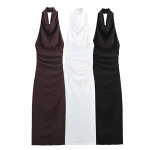 MYST&ZA Summer Backless Halter Neck Slim Long Dress