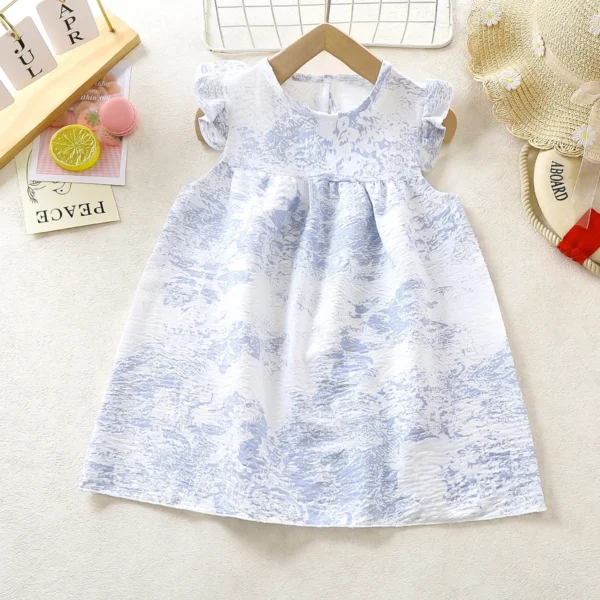 Children's Girls Dress Casual Floral Soft Flying Sleeve Cotton - Image 5
