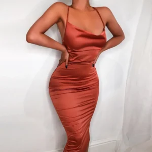 Sexy Solid Backless Slip Dress with Straps – Y2K Summer Style