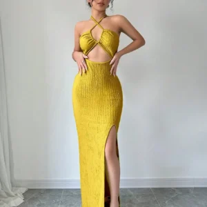 Sexy Yellow High Slit Dress
