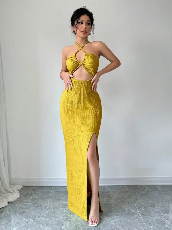 Sexy Yellow High Slit Dress