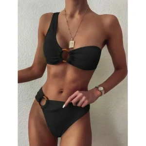 Sexy Bandeau Bikini Swimsuit Single Shoulder Ring P