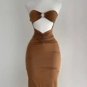 Summer Solid Strapless Cutout Sleeveless Long Dress