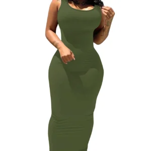 Elegant Sleeveless Solid Color Slim Long Dress