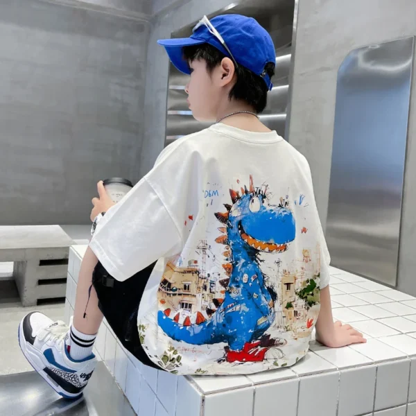 Boy Set Children Short Sleeve Dinosaur T-shirt + Shorts - Image 5