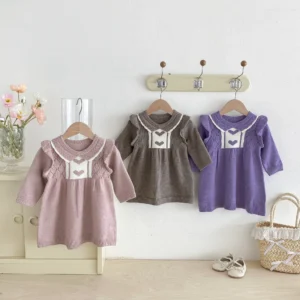 Baby Girls Clothes Dress Heart Print Toddler Knitwear