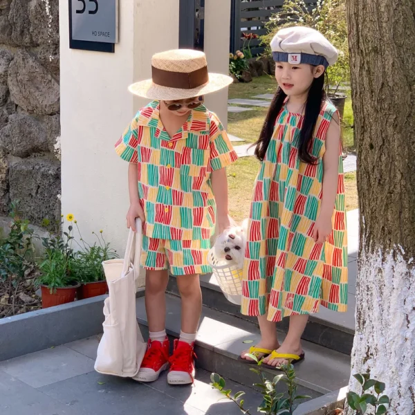 Brother Sister Clothes Loose Dress Kids Sibling Outfits - Image 3