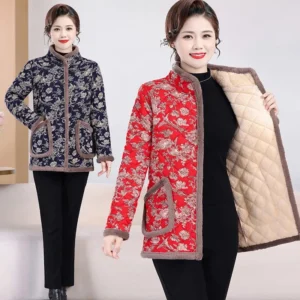 Warm Quilted Coat for Mothers – Printed Down Cotton Padded Jacket