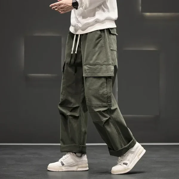 Autumn New Wide Leg Pocket Cargo Pants Men Trousers - Image 4