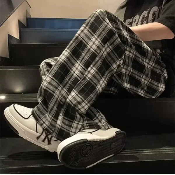 Casual Plaid Men's Pants Japanese Style Vintage Loose - Image 3