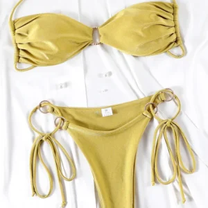 Halter Bikinis Sexy Swimsuit Women Solid Color Swimwear