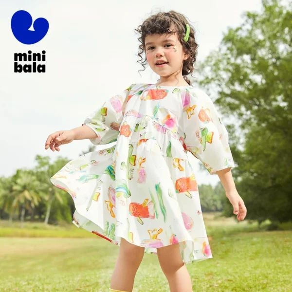 Beach Dress Girls Dresses Pure Cotton Raglan Sleeve - Image 4
