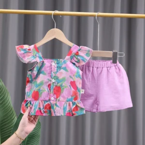 Baby Girls Sleeveless Tops Floral Shorts Two Piece Outfit Set